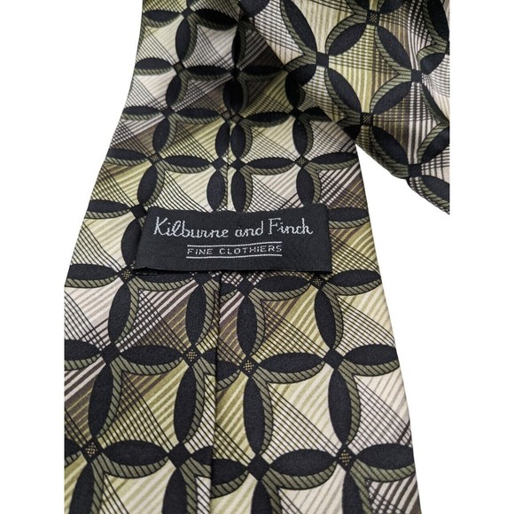 Kilburne and Finch Neck Tie Black w/ Cream & Gray Geometric 100% Silk Classic - Picture 2 of 5